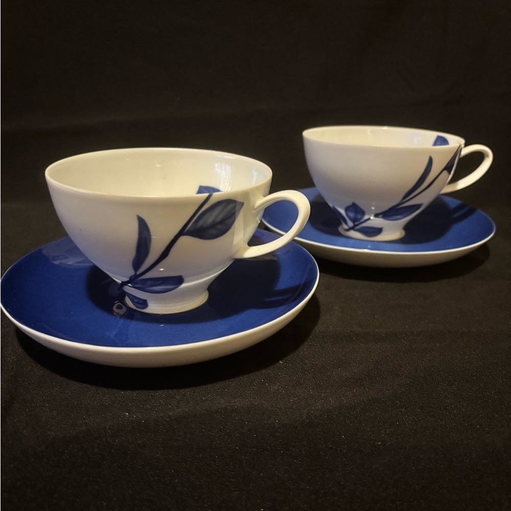 Elegant Mikasa TRUE BLUE Porcelain Cups and Saucers. 2 Sets.
